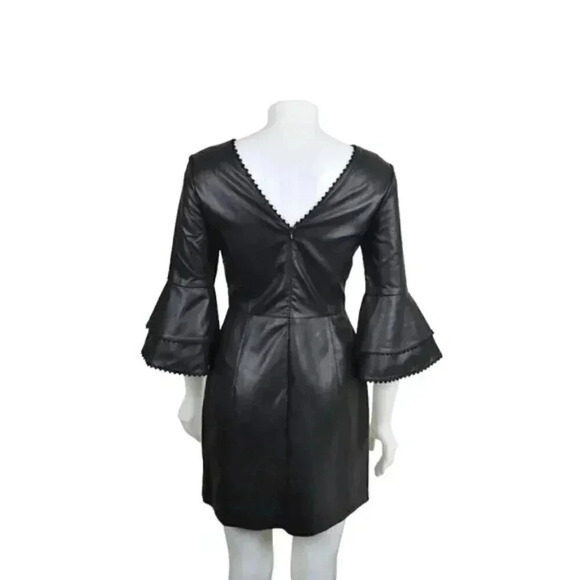 Zara Black Faux Leather Ruffle Sleeves Dress Bell Sleeve Size  Medium - Picture 11 of 15